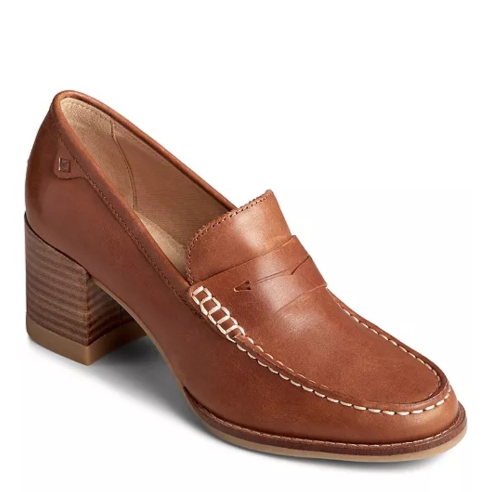 Sperry Brown Leather Loafers with White Stitching - Picture 8 of 8